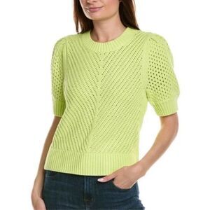 NWT Cabi Beaming Sweater Sz Small Lemon Lime Green Puff Sleeve Crochet Knit Top